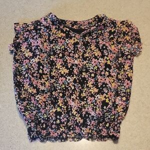 Justice Floral Kids Top - Black, Pink, Yellow With Black Tank SIZE 6/7